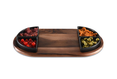 Charcuterie / Serving Tray w/ 4 Triangular Ceramic Bowls by Kalmar Home - product image 4 for Resin Society