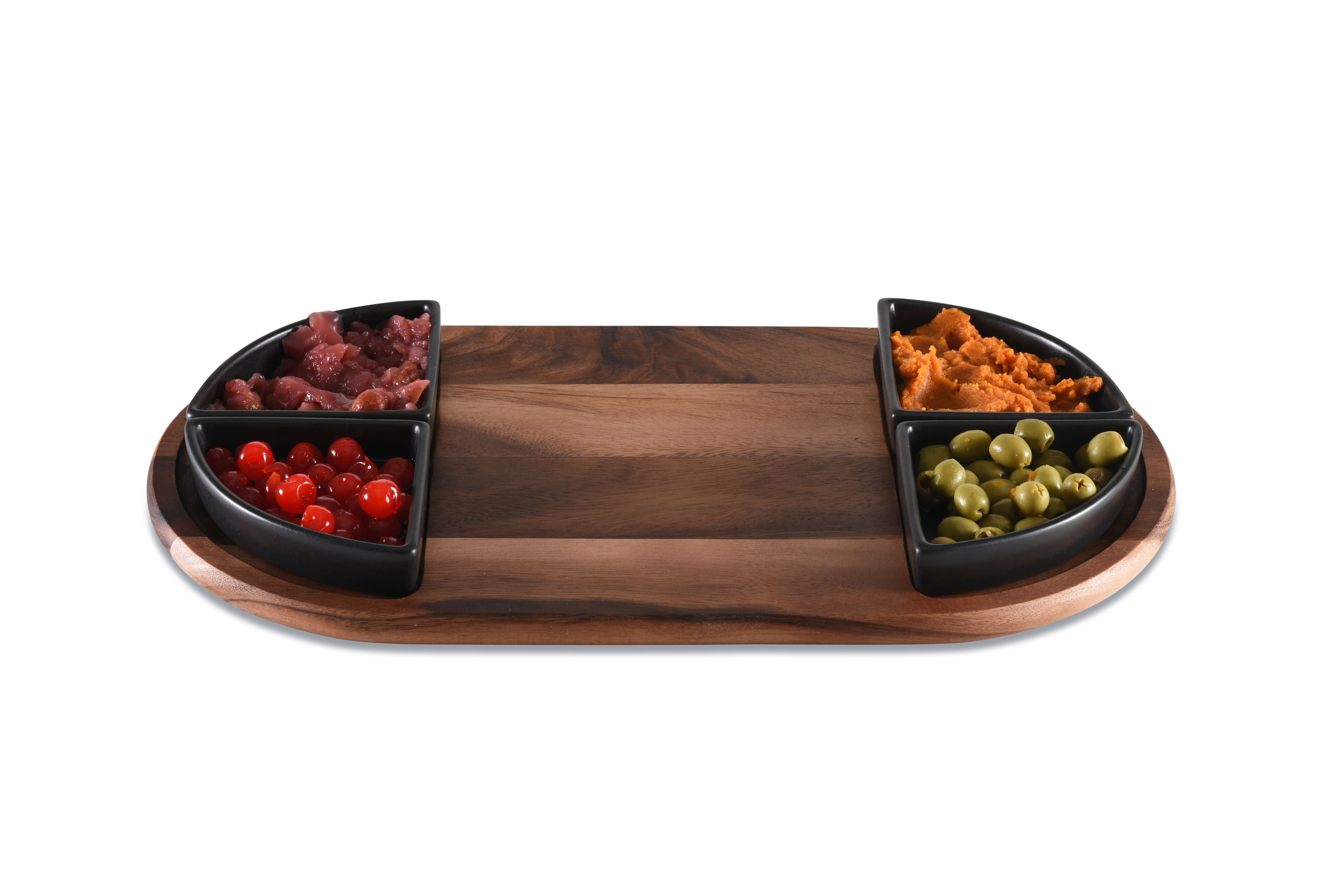 Charcuterie / Serving Tray w/ 4 Triangular Ceramic Bowls by Kalmar Home - product image 4 for Resin Society