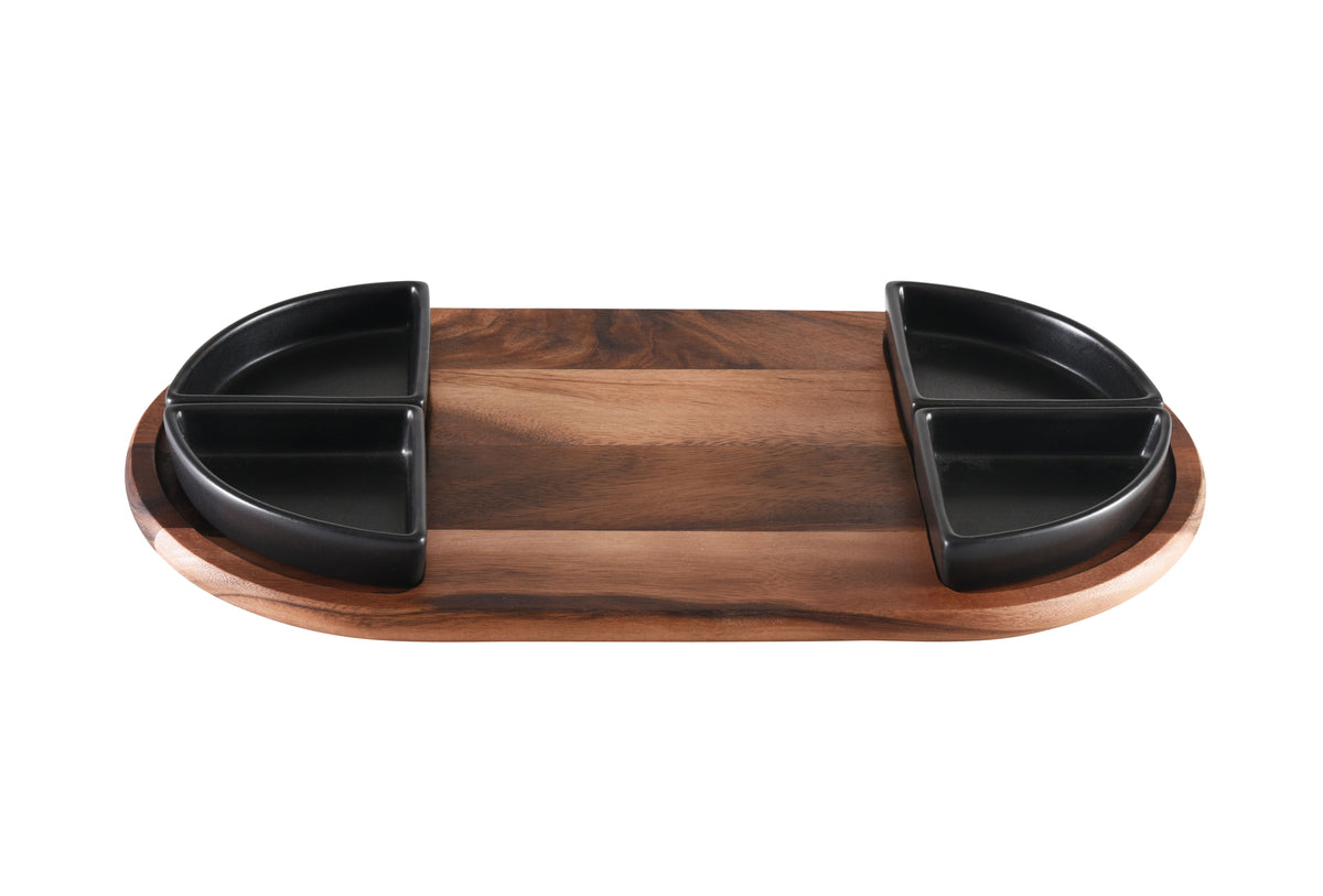 Charcuterie / Serving Tray w/ 4 Triangular Ceramic Bowls by Kalmar Home - product image 3 for Resin Society