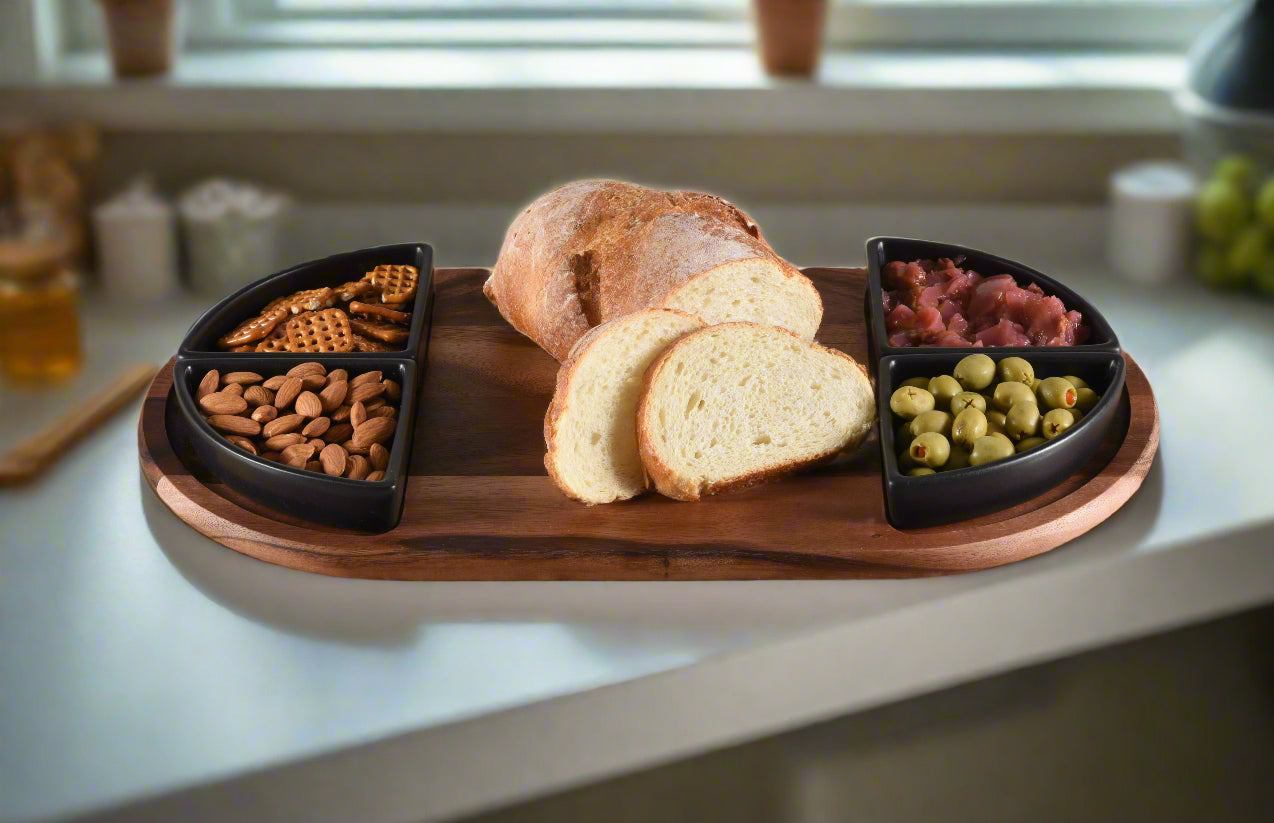 Charcuterie / Serving Tray w/ 4 Triangular Ceramic Bowls by Kalmar Home - product image 5 for Resin Society