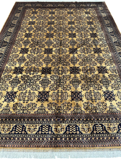 Hand-Knotted Afghan Bukhara Rug 8'4" x 11'10" - Wool, Geometric Patterns by Rugistan - product image 2 for Resin Society