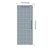 Rectangular pinboard with light blue plaid fabric and white grid lines, framed in white, measuring 17 by 41 inches outer size with 16 by 40 inches inner fabric area.