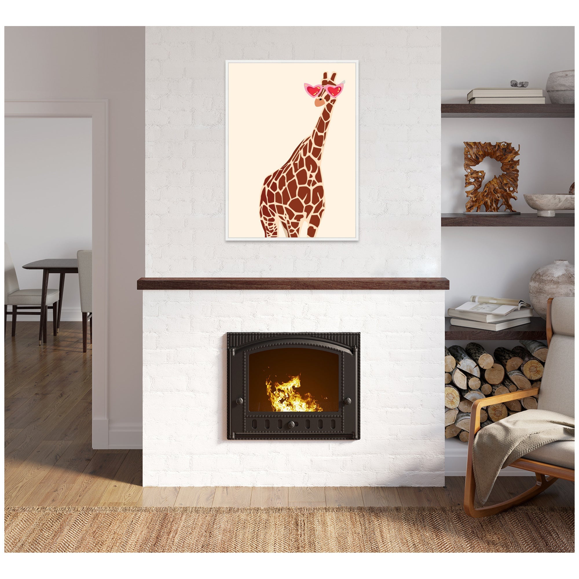 Sylvie Giraffe in Preppy Cute Heart Sunglasses Framed Canvas by Honey Island Studio