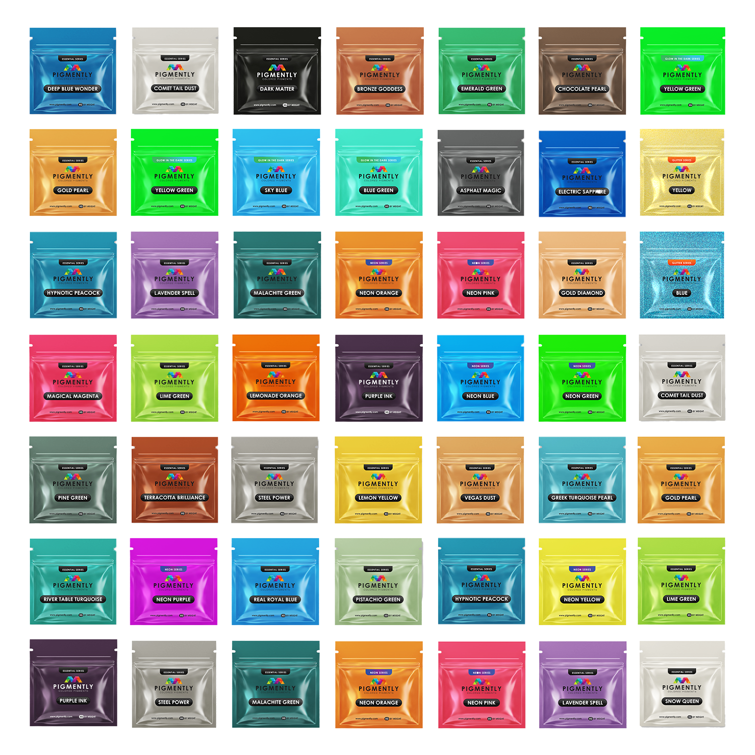 Grid of colorful packets with 'Fiorentini' branding on a white background