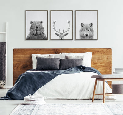 Sylvie Bear Deer and Wolf Framed Canvas Art Set by Simon Te of Tai Prints