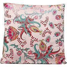 Square sofa cushion with fringed edges and floral rose peony pattern on black background