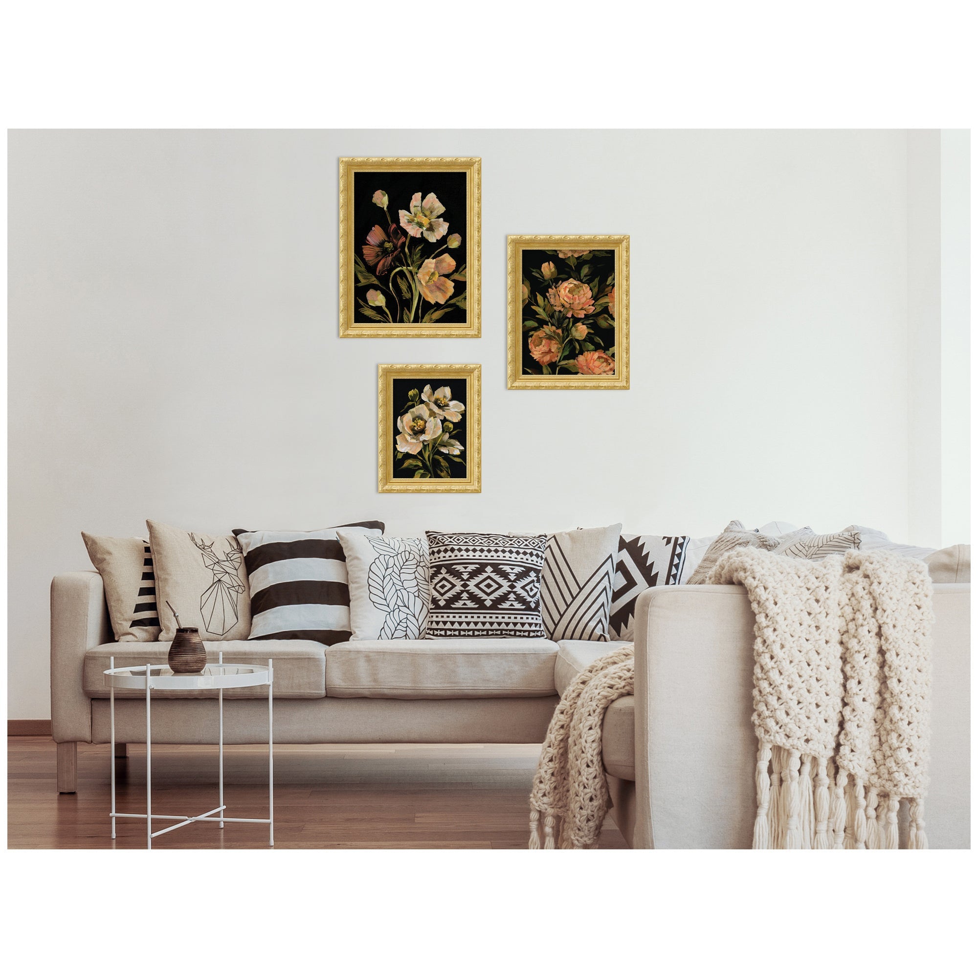 Moody Pink Hued Floral 3 Piece Framed Wall Art Print Set by Annie Quigley