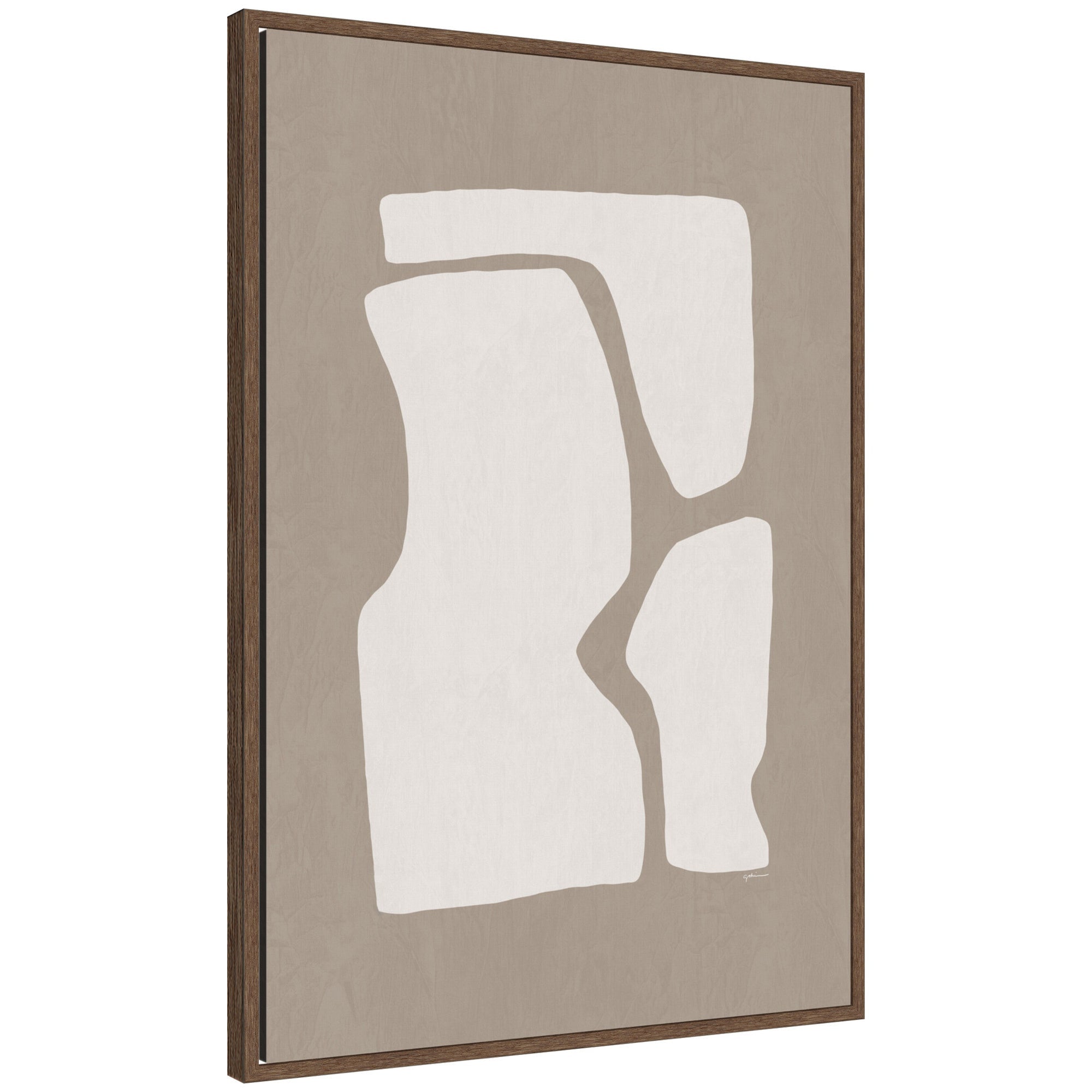 Framed canvas wall art print titled Organic Figures No.
2 by Gabrielly Guedes, showing abstract organic forms within a walnut brown Sylvie frame.