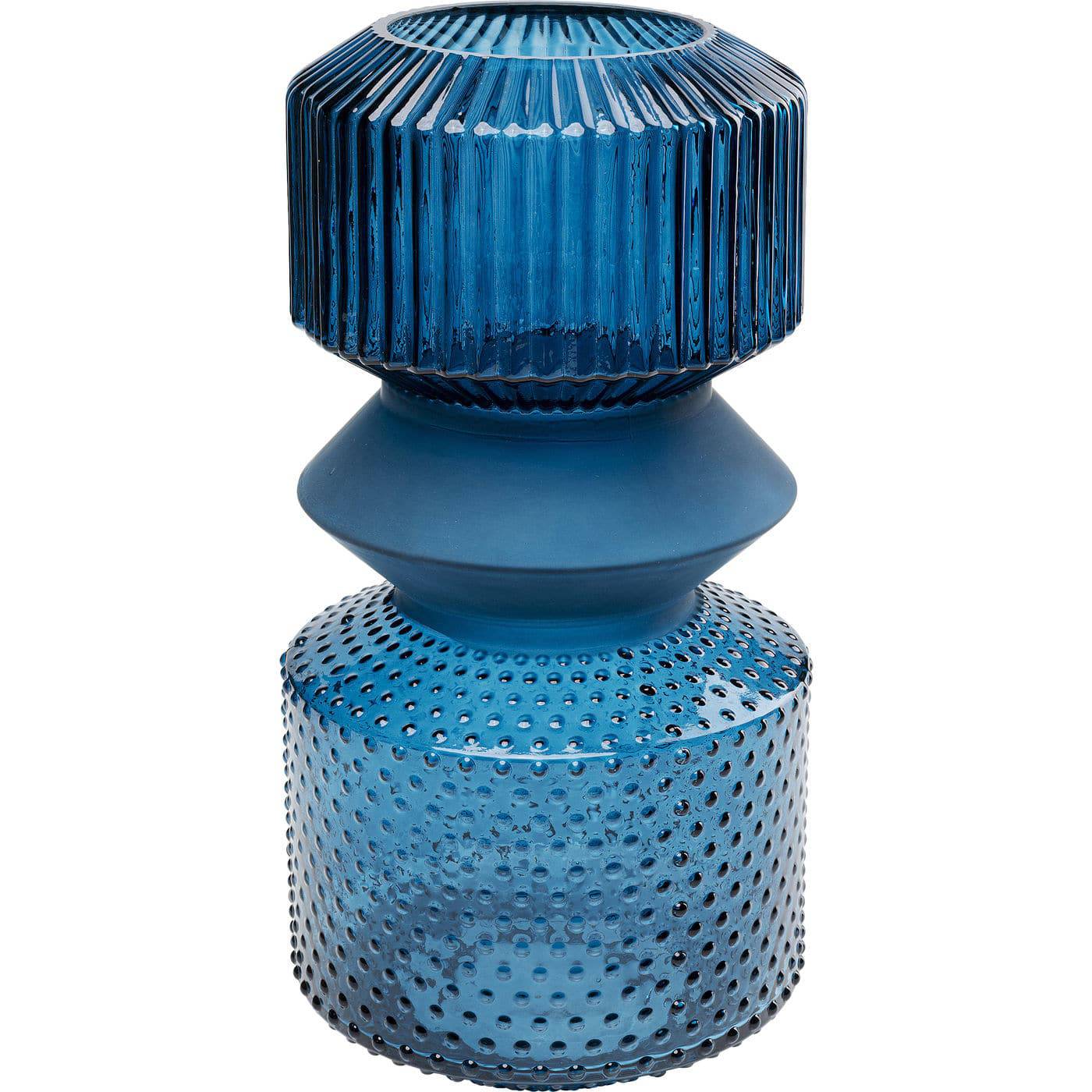 Lacquered blue glass Vase Marvelous Duo standing 36cm tall on a neutral surface