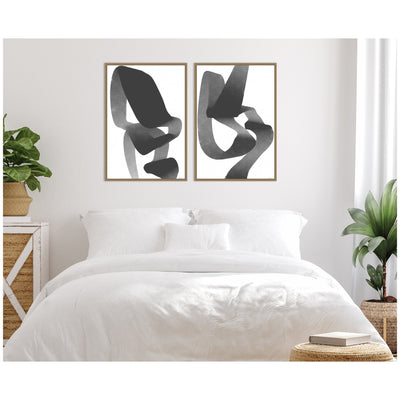 Black and White Abstract 01 & 02 2 Piece Framed Canvas Wall Art Set