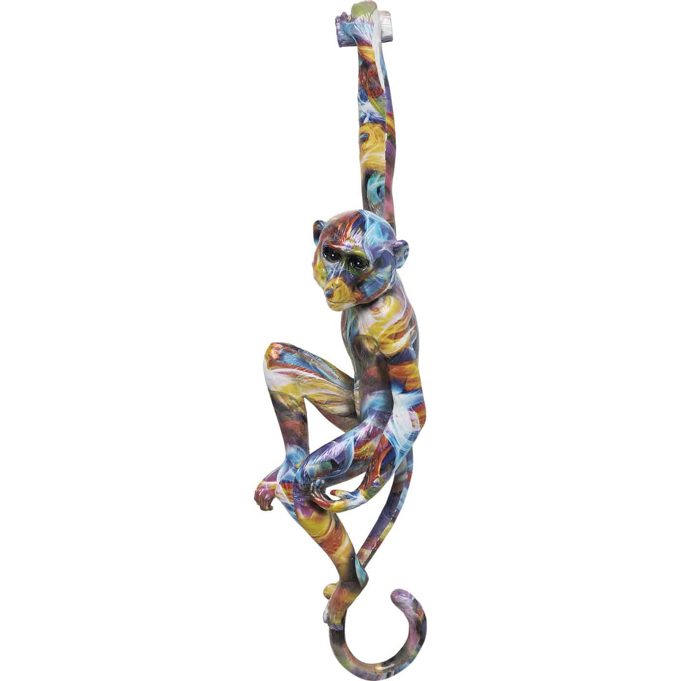 Colorful pop art style monkey wall decoration by DEKOR, hanging vertically with bright multicolor finish