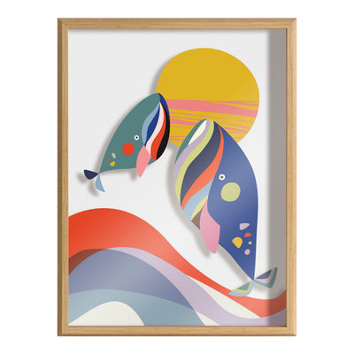 Blake Modern Colorful Whales Framed Printed Glass by kateandlaurel - product image 2 for Resin Society