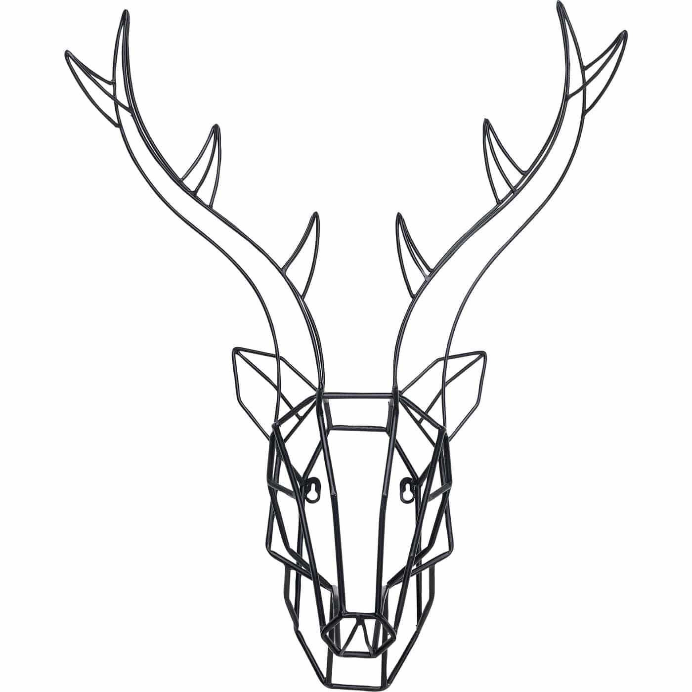 Wall Object Antler 52x67cm black powder-coated steel wire frame mounted on white wall