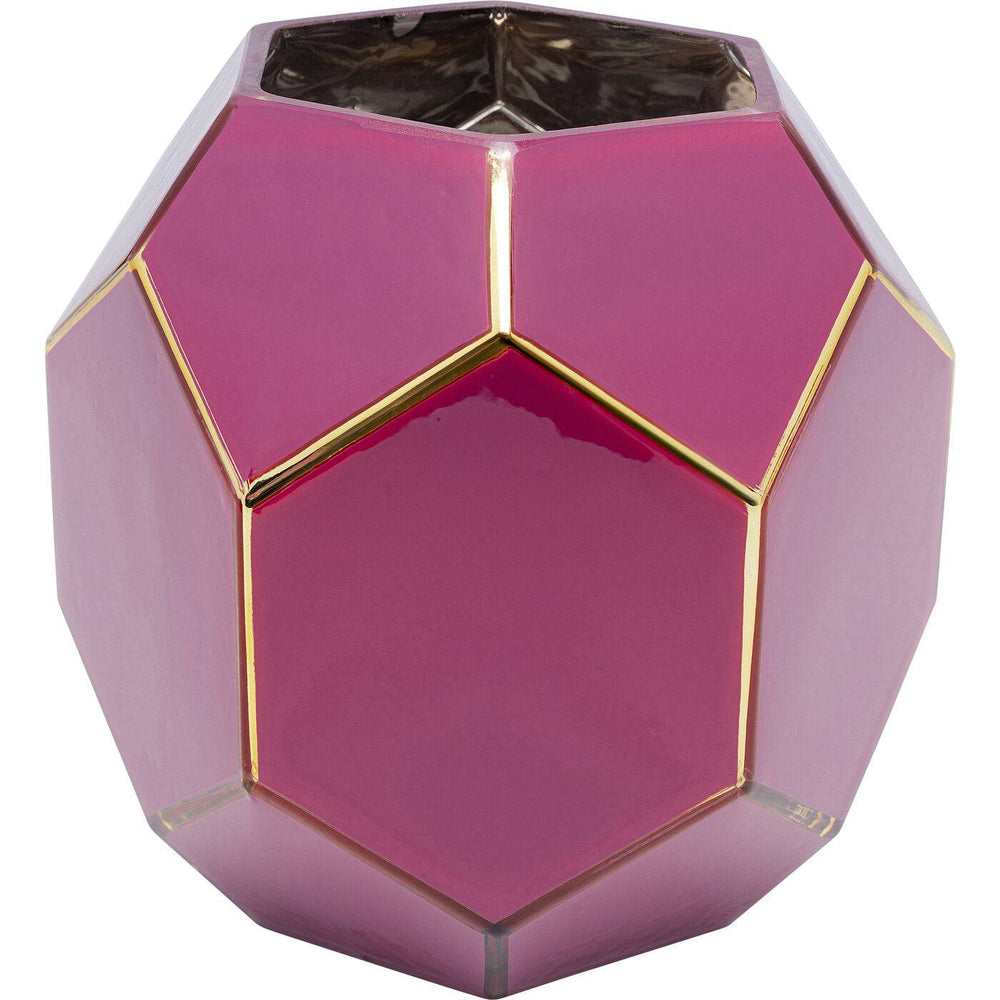 Vase Art Pastel Pink 22cm by DEKOR, geometric pink lacquered glass with gold lines