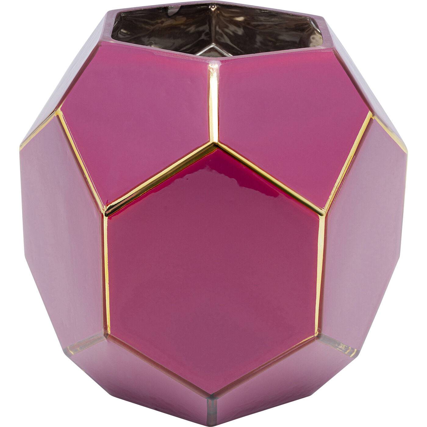 Vase Art Pastel Pink 22cm by DEKOR, geometric pink lacquered glass with gold lines