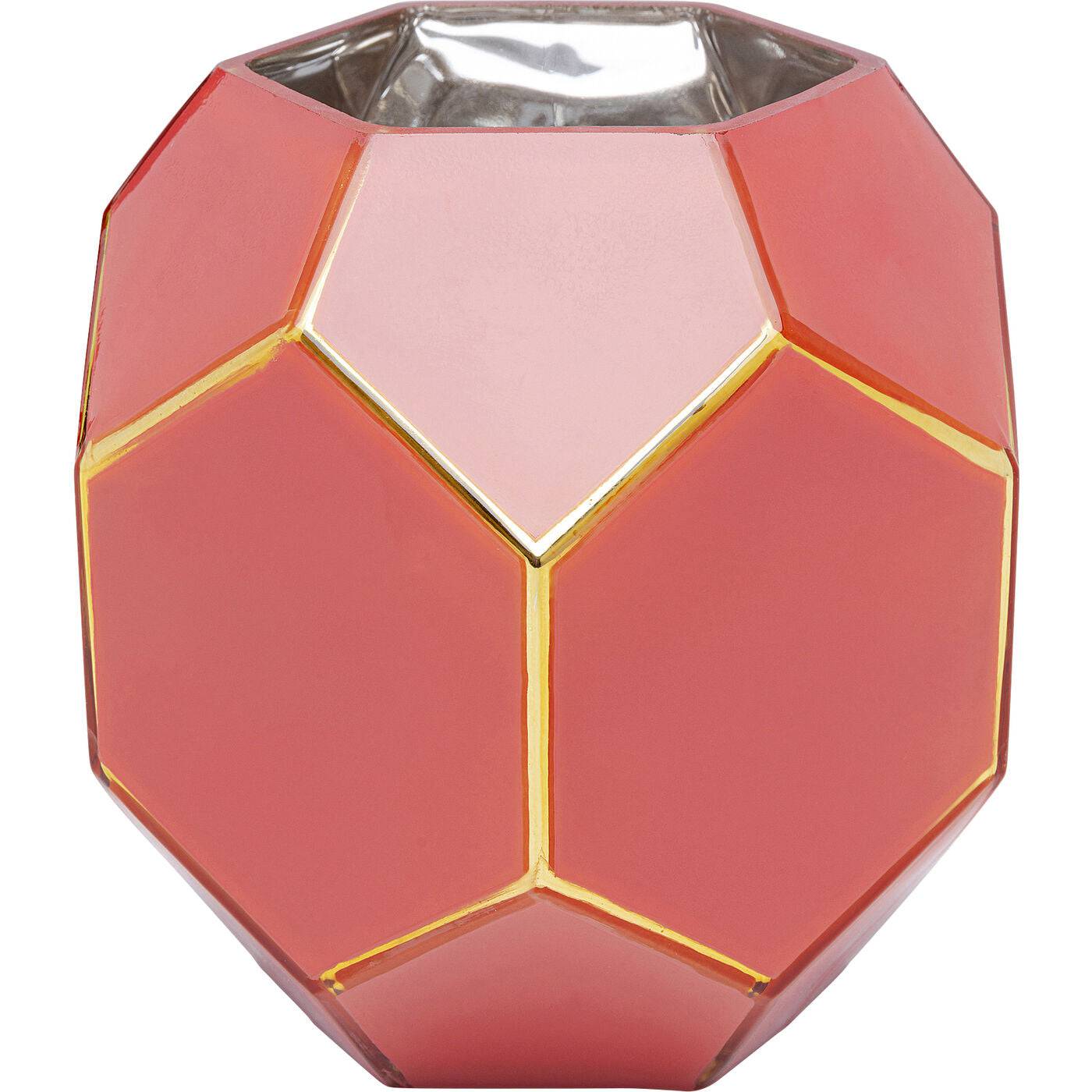 Vase Art Pastel Red 17cm showing geometric lacquered glass with brick-red hexagons and golden lines