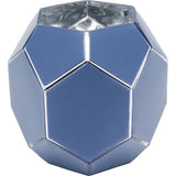 Blue hexagonal lacquered glass vase with silver geometric lines, 17cm tall