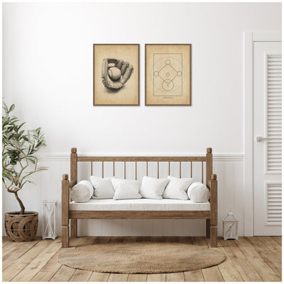 Vintage Baseball 2 Piece Framed Canvas Wall Art Set by The Creative Bunch Studio