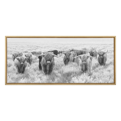 Sylvie Herd of Highland Cows Black and White Framed Canvas by The