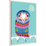 Framed canvas art featuring a colorful abstract folk owl with boho style by Rachel Lee