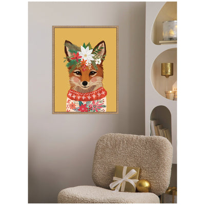 Sylvie Beaded Christmas Fox Framed Canvas by Mia Charro
