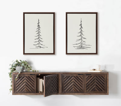 Sylvie Minimalist Evergreen Trees Sketch Framed Canvas Art Set by The Creative Bunch Studio