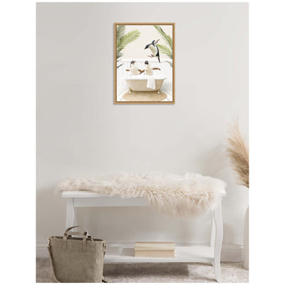Sylvie Penguins in Palm Bathtub Framed Canvas by Amy Peterson