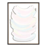 Abstract framed print featuring layered soft pastel arcs in white, pink, blue, and yellow with subtle speckled details on a white background.