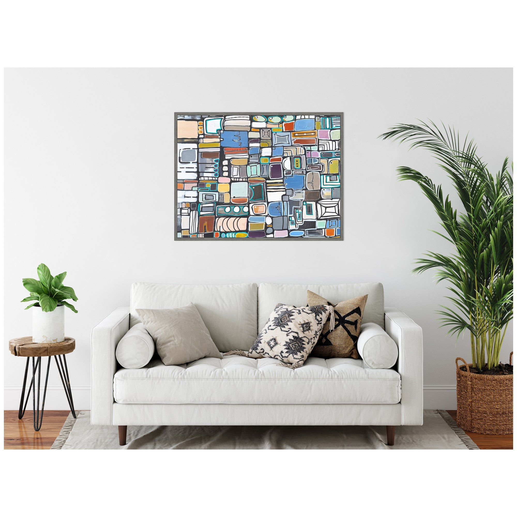 Sylvie Newsprint Horizontal Framed Canvas by Leah Nadeau