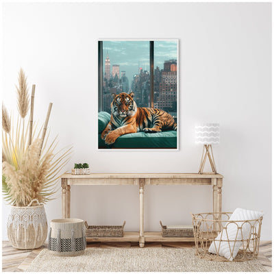 Sylvie Graceful Tiger in New York Framed Canvas by Michael Schauer