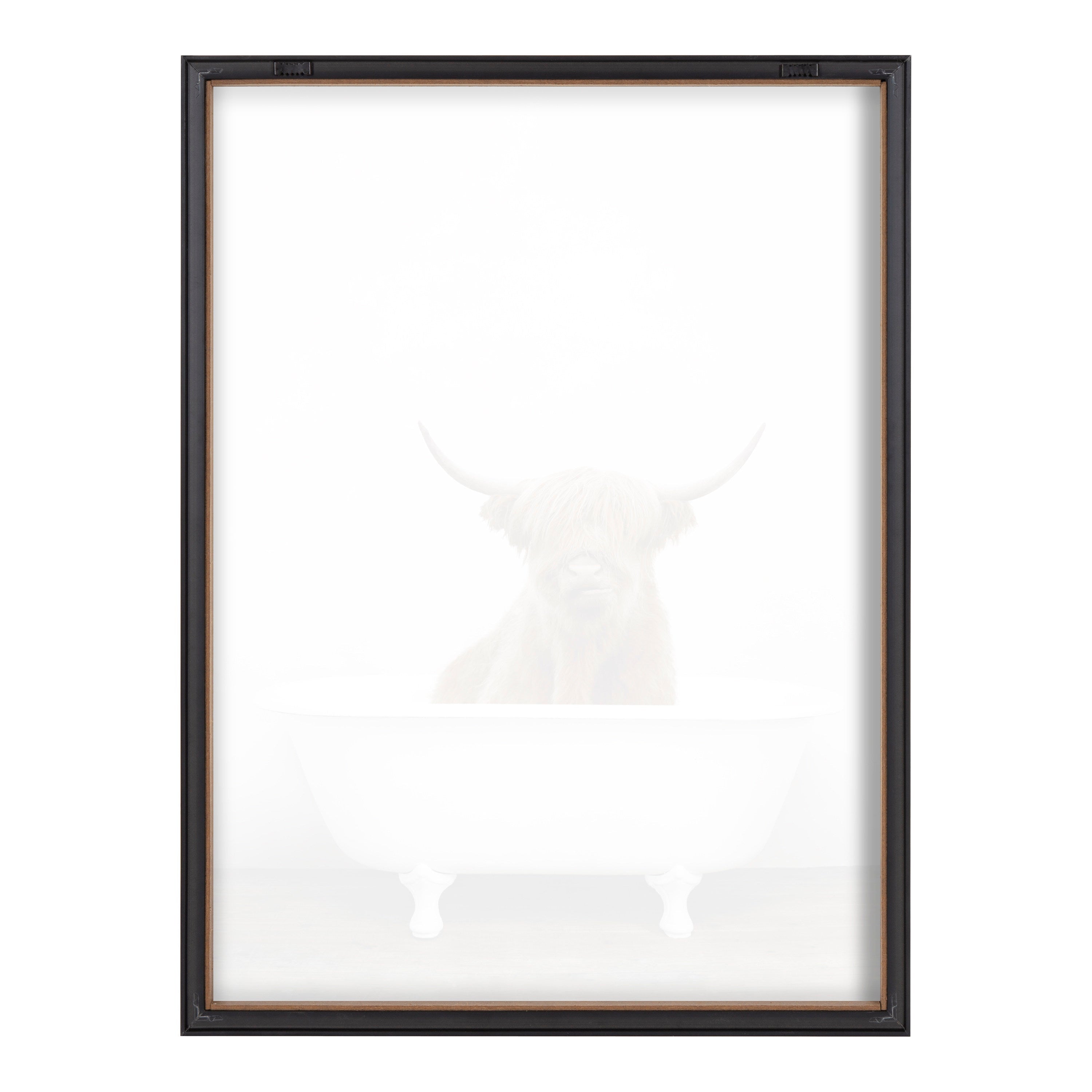 Blake Highland Cow in Tub Color Framed Printed Glass