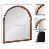 Arched wall mirror with solid warm walnut wood frame featuring a thick, scooped 1.5" deep profile and D-ring hangers on the back