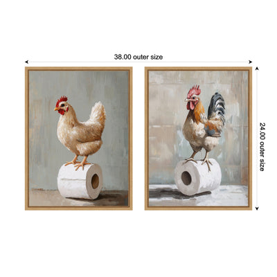 Sylvie Chicken and Rooster Bathroom Art Framed Canvas Art Set by The Creative Bunch Studio