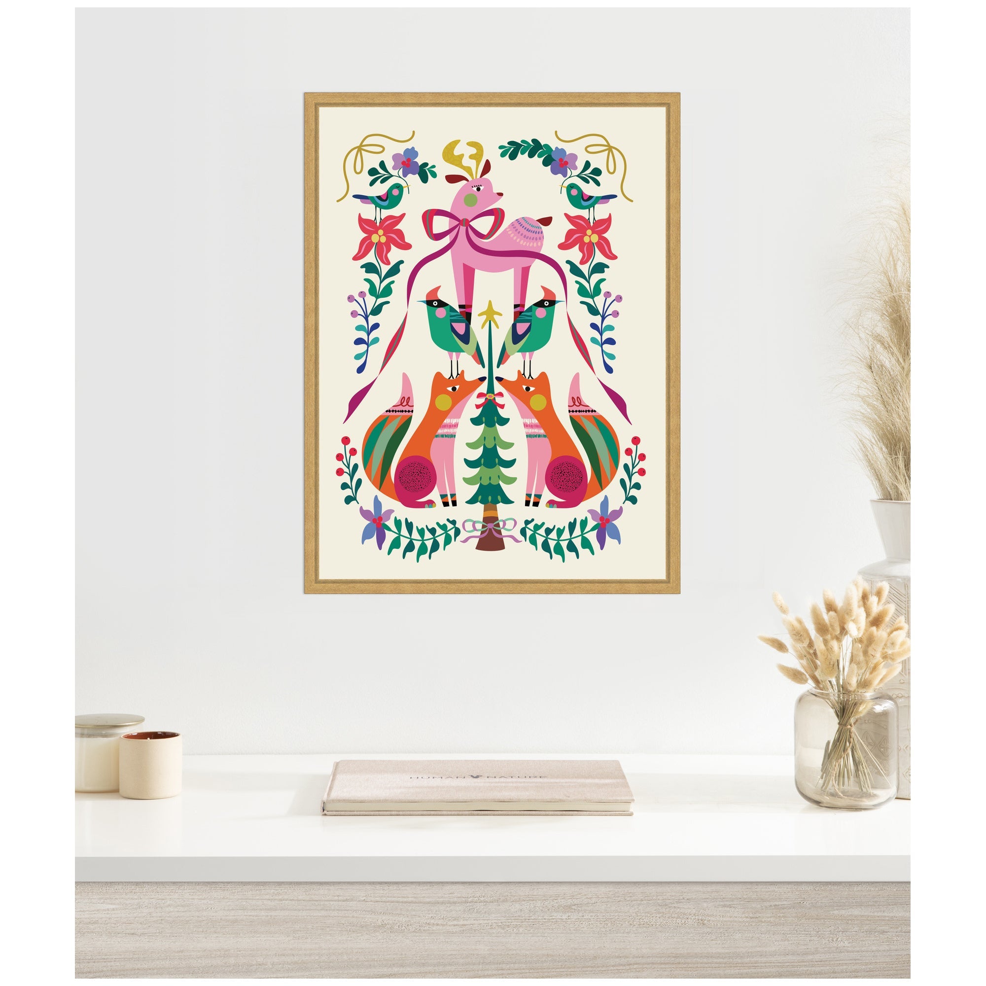 Sylvie Framed Canvas Winter Woodland Animals Christmas Tree by Rachel Lee