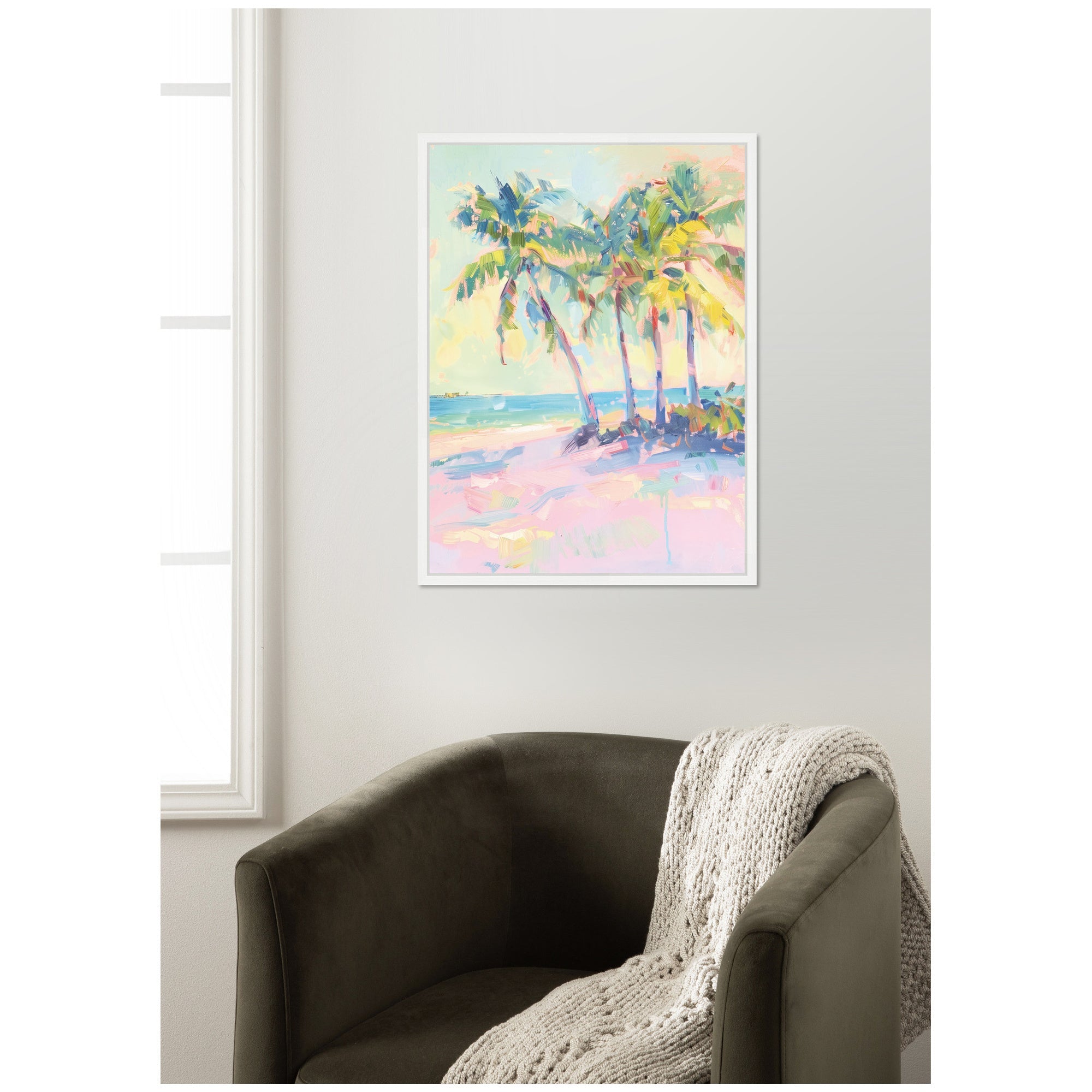 Beach Palm Tress Oil Painting by Honey Island Studio Framed Canvas Wall Art Print