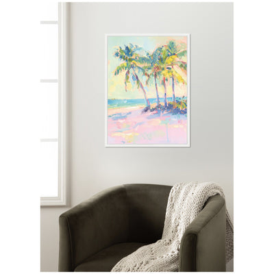 Beach Palm Tress Oil Painting by Honey Island Studio Framed Canvas Wall Art Print