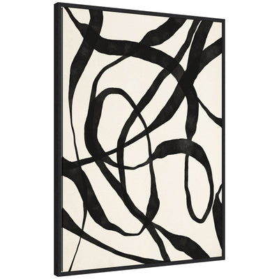 Sylvie Black Twist 4 framed canvas art by Alicia Bock showing abstract black and white swirling shapes in a white modern frame