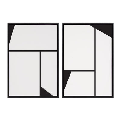 Sylvie Sleek Luxe Minimalist Black and White Abstract Framed Canvas Art Set by The Creative Bunch Studio