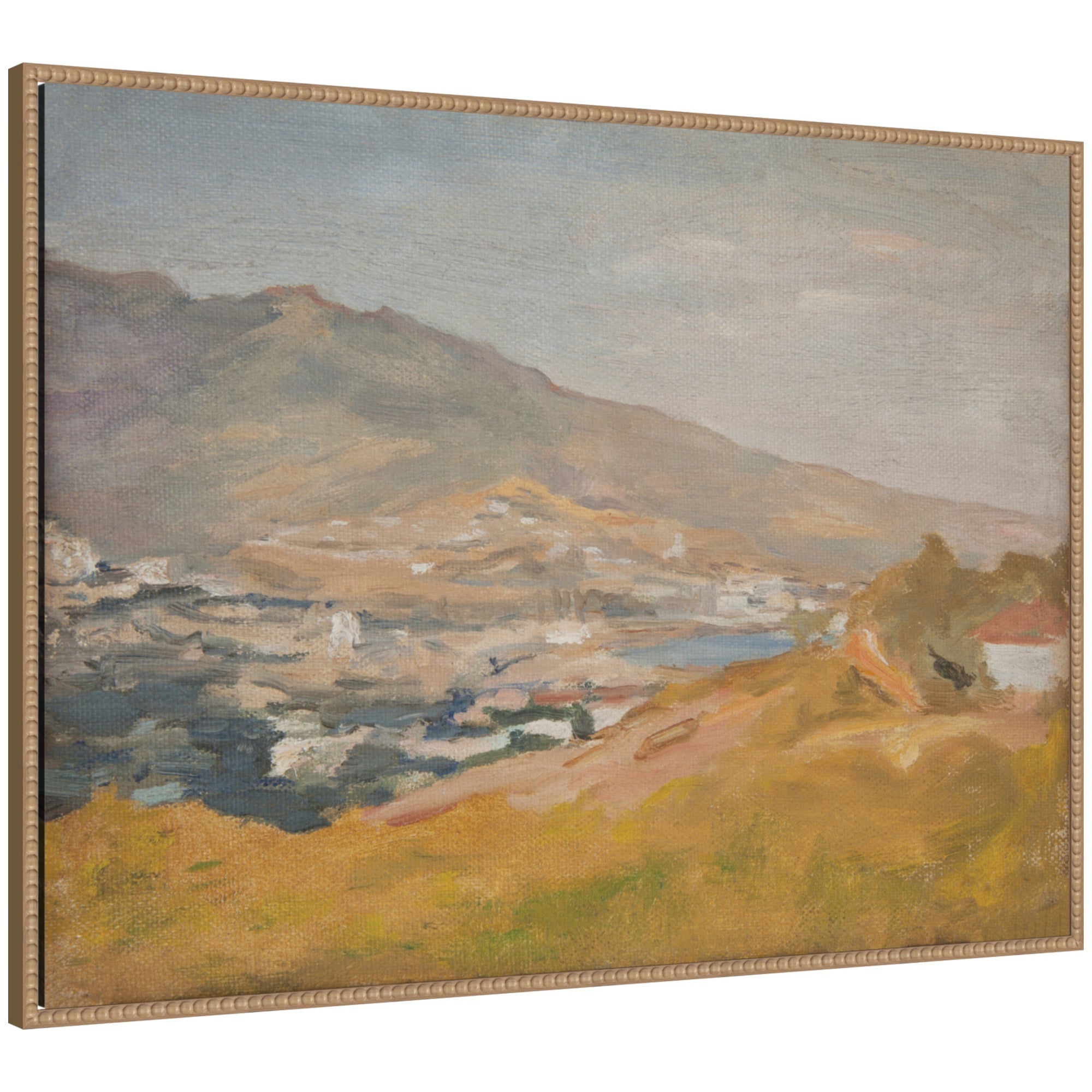 Framed canvas art print titled 'Yalta The Cycle From the Travel to the Crimea 1904' by Jan Ciaglinski showing a historical scene in a Sylvie Beaded rustic natural frame