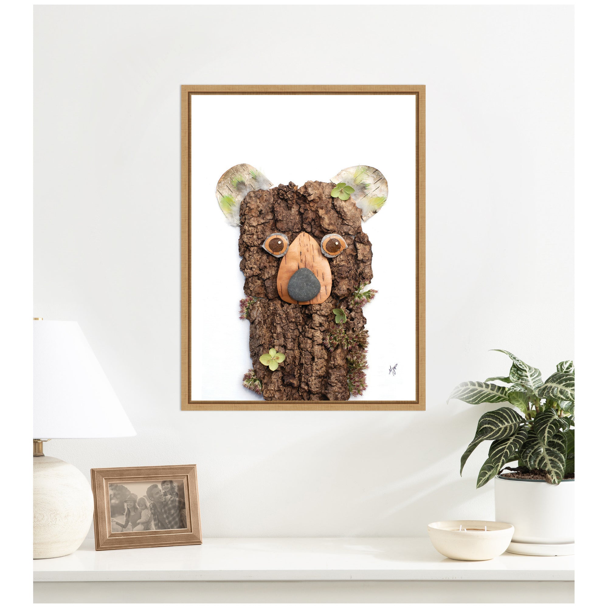 Bear with Green by Madeline Jeppesen Framed Canvas Wall Art Print