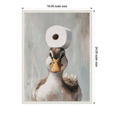 Sylvie Toilet Paper Roll on Ducks Head Bathroom Art Framed Canvas by The Creative Bunch Studio
