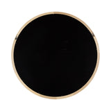 Round wall mirror with a wide natural wood frame surrounding a dark reflective surface, shown from the front on a white background.