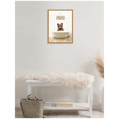 Sylvie Bear Cub in Modern Bathtub Wash Your Paws Framed Canvas