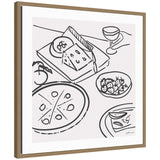 Dinner Club framed canvas wall art print by Gabrielly Guedes with a modern dining scene in Walnut Brown frame
