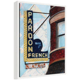 Pardon My French by Krista V.
Allenstein framed canvas wall art featuring bold black and white lettering in Sylvie white frame