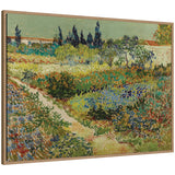 Framed canvas wall art print titled 'Garden at Arles by Vincent van Gogh' with a Sylvie Beaded Rustic Natural frame.