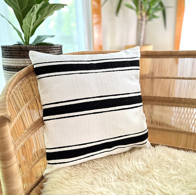 Striped White Sadza Pillow by Mbare Ltd - main product image for Resin Society