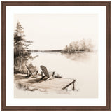 Framed abstract sketch of Adirondack chairs on a dock, artwork by The Creative Bunch Studio