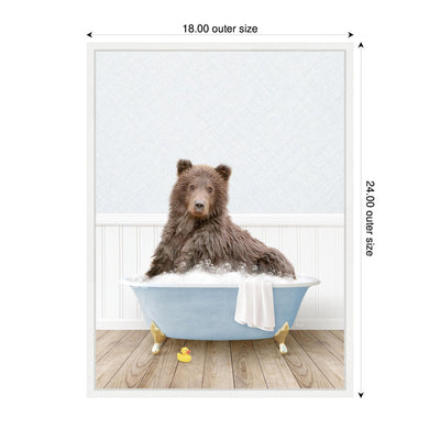 Sylvie Bear in Cottage Blue Bathtub Framed Canvas by Amy Peterson