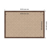 Rectangular beige pinboard with a diamond lattice pattern outlined in white dots, framed by a dark brown border, displayed with outer and inner size dimensions.